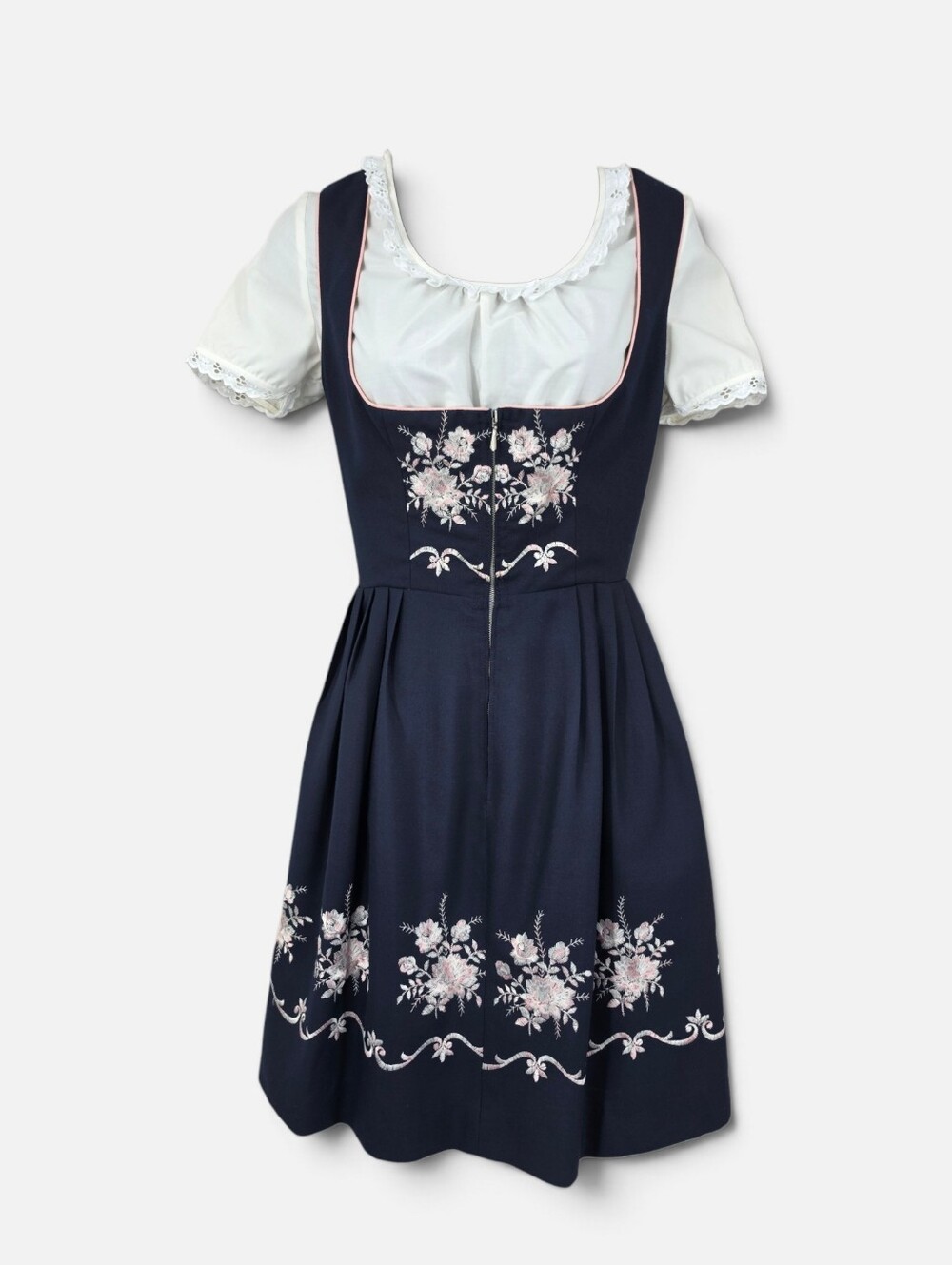 Vintage Dirndl Dress German Bavarian Oktoberfest Beer Costume Floral Embroidery